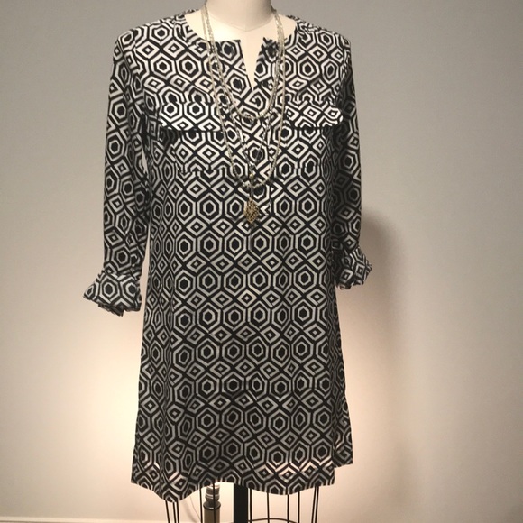 GAP navy/white geometric long sleeve dress ▪️sz XS - Picture 3 of 8